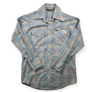 Vintage MR Lee Men's Pearl Snap‎ Pastel Plaid Western Men's Large Made in USA